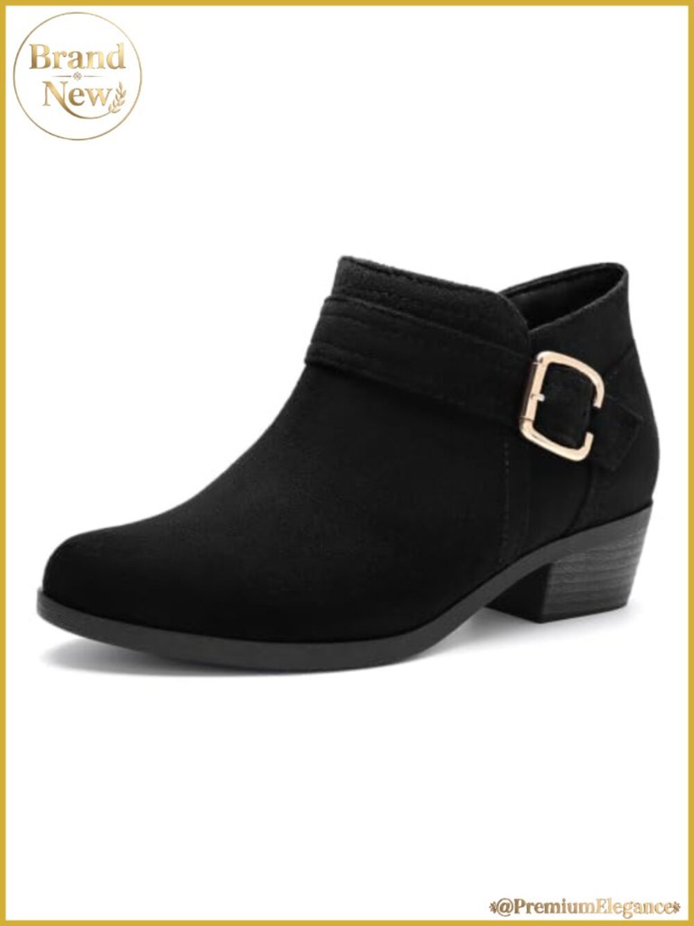 Womens Chunky Low Heel Ankle Boots Pointed Toe Zipper Booties